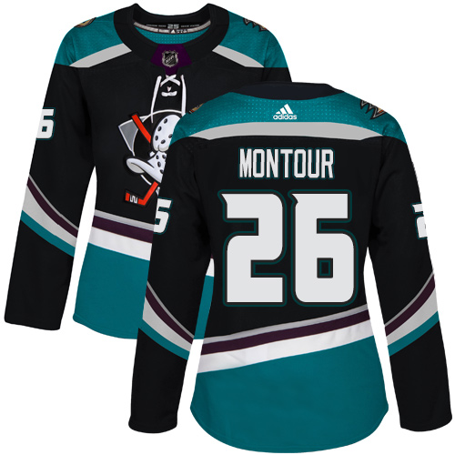 Adidas Ducks #26 Brandon Montour Black/Teal Alternate Authentic Women's Stitched NHL Jersey